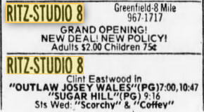 Studio 8 Theatre - Nov 1976 Ad